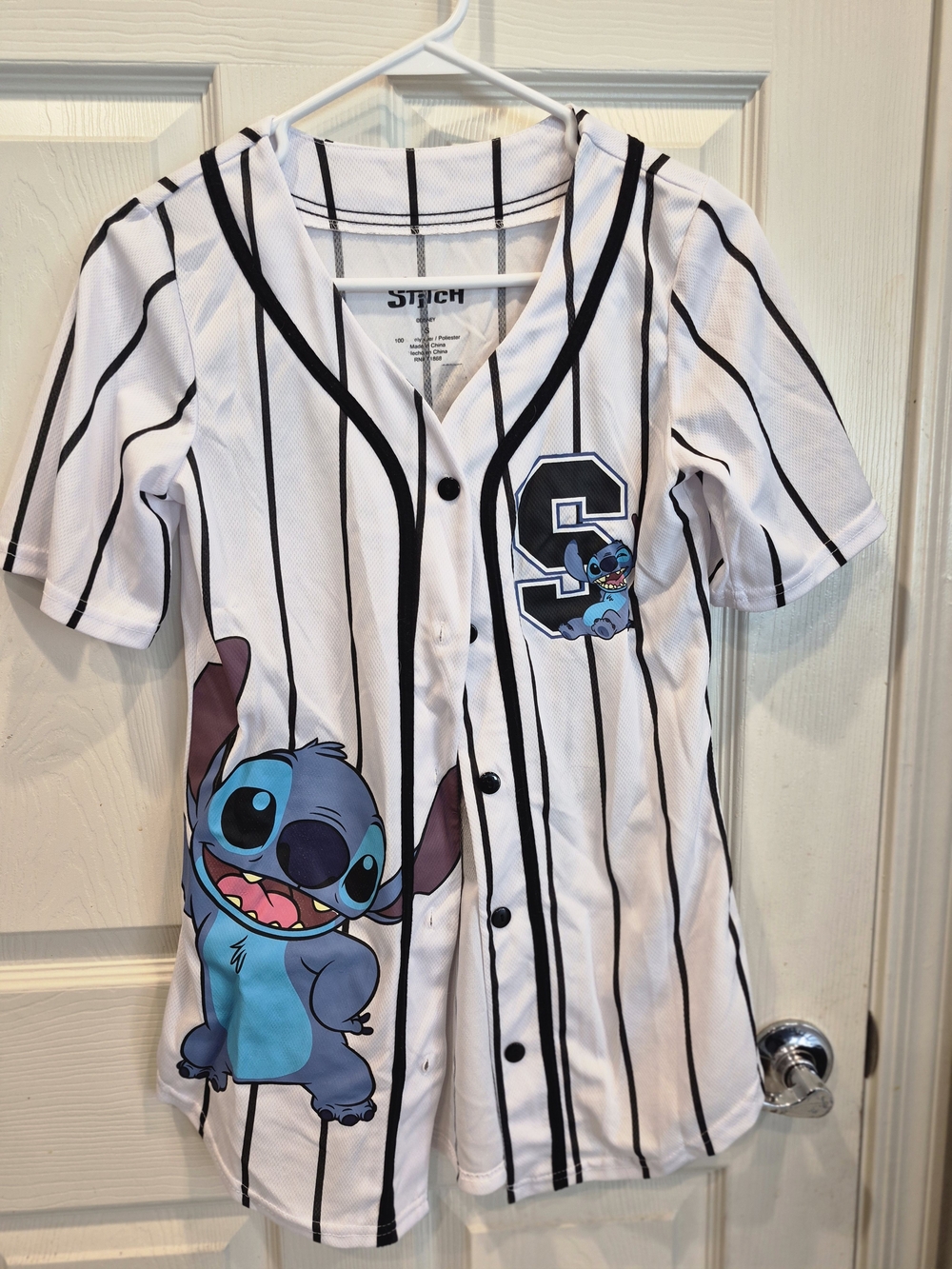 Stitch Stripe Baseball Jersey - White & Blue